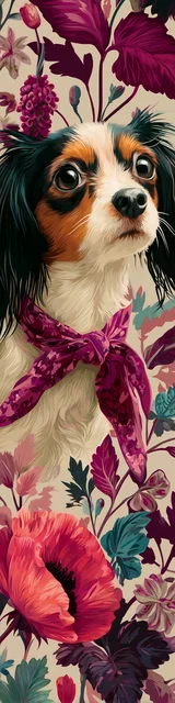 Free dog bookmarks featuring a magenta scarf dog with black ears